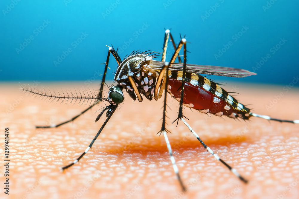 Detailed Electron Microscopy Image of a Full-Body Mosquito on Skin Surface Detailed Electron Microscopy Image of a Full-Body Mosquito on Skin Surface