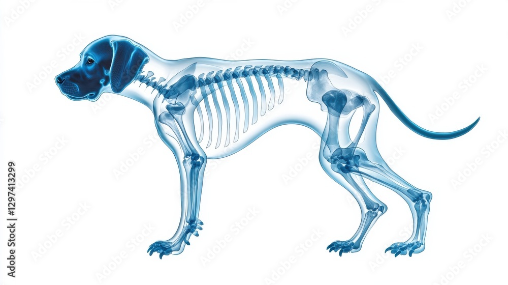Obraz premium Detailed X Ray Photograph Showcasing the Skeletal Structure of a Canine This digital provides an in depth look at the intricate bone anatomy of a dog making it a valuable resource for scientific