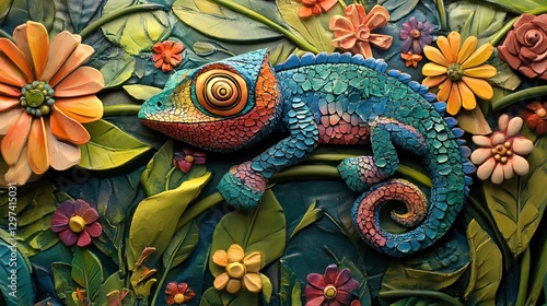Wallpaper Mural Color-changing chameleon blending into natural environment, wildlife photography for design projects Torontodigital.ca