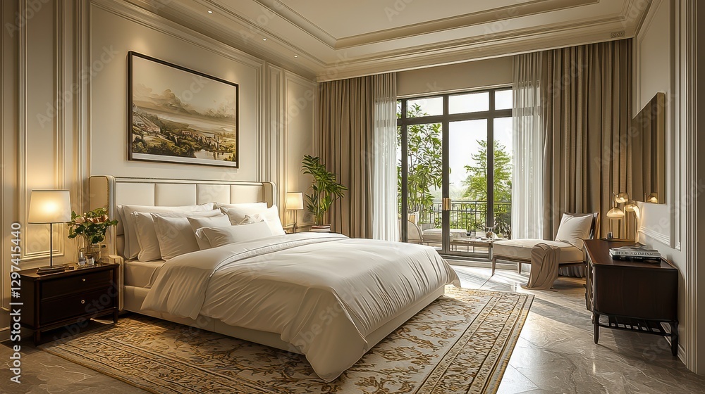 Fototapeta premium Roomy Bedchamber Interior Design for Hotels