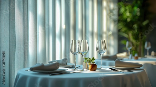 Elegant Dining Table Decoration at a Luxury Eatery with Glasses
