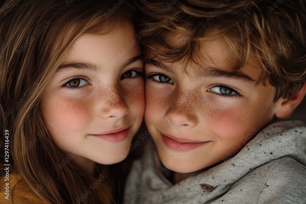 Close exchange of emotions between two children showcasing a moment of connection in a serene outdoor setting Close exchange of emotions between two children showcasing a moment of connection in a serene outdoor setting