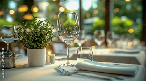 Elegant Dining Table Decoration at a Luxury Eatery with Glasses