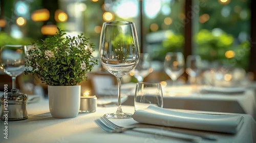 Fototapeta Elegant Dining Table Decoration at a Luxury Eatery with Glasses