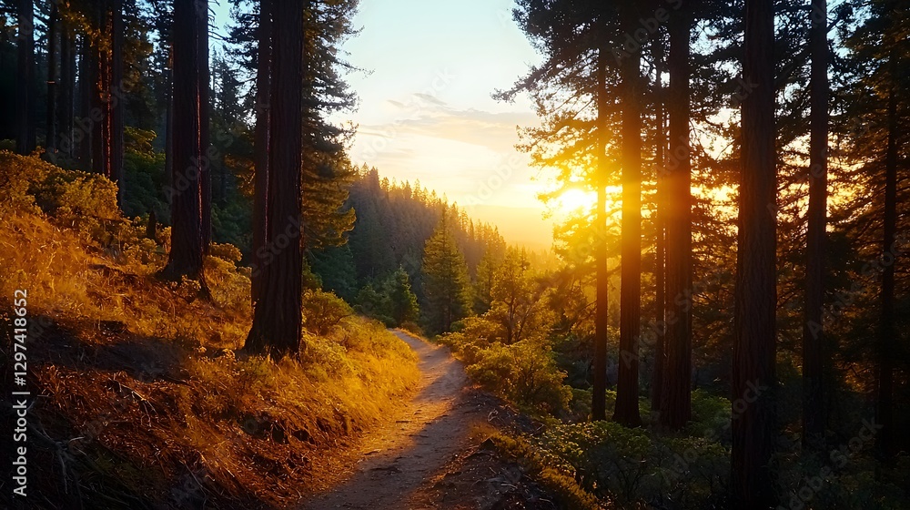 Fototapeta premium Serene sunset hiking a beautiful outdoor photography adventure