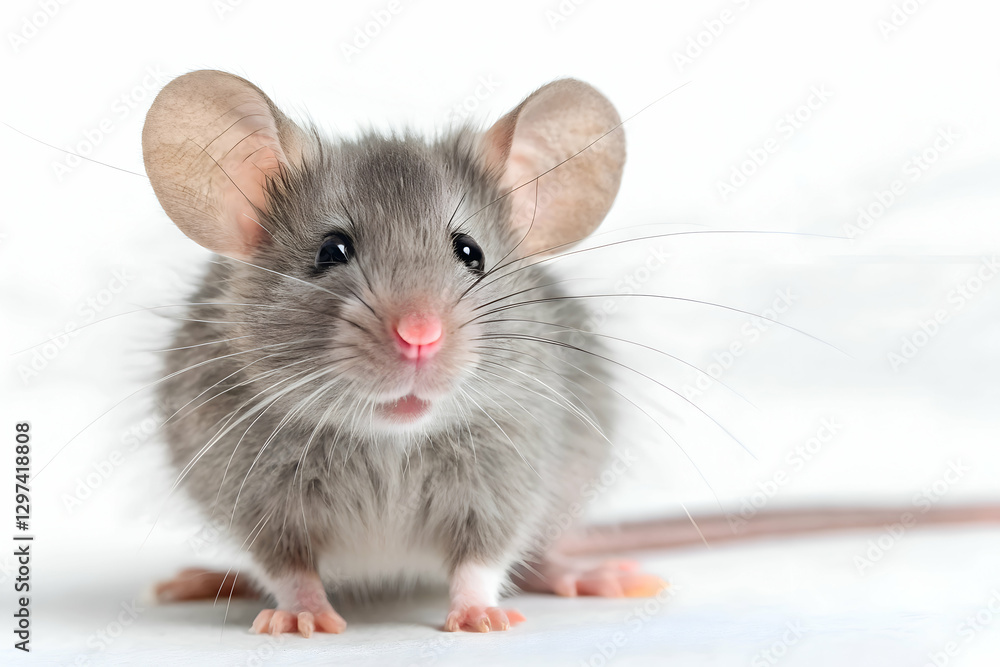ugly rat sitting on white surface, fluffy gray fur rodent with pink tail round ears tiny feet cautious eyes ugly rat sitting on white surface, fluffy gray fur rodent with pink tail round ears tiny feet cautious eyes