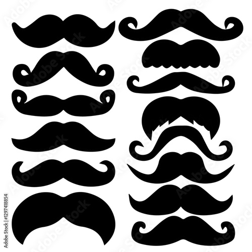 set of mustaches, moustache silhouette vector bundle