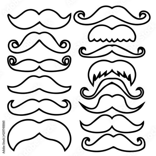 set of mustaches line art vector