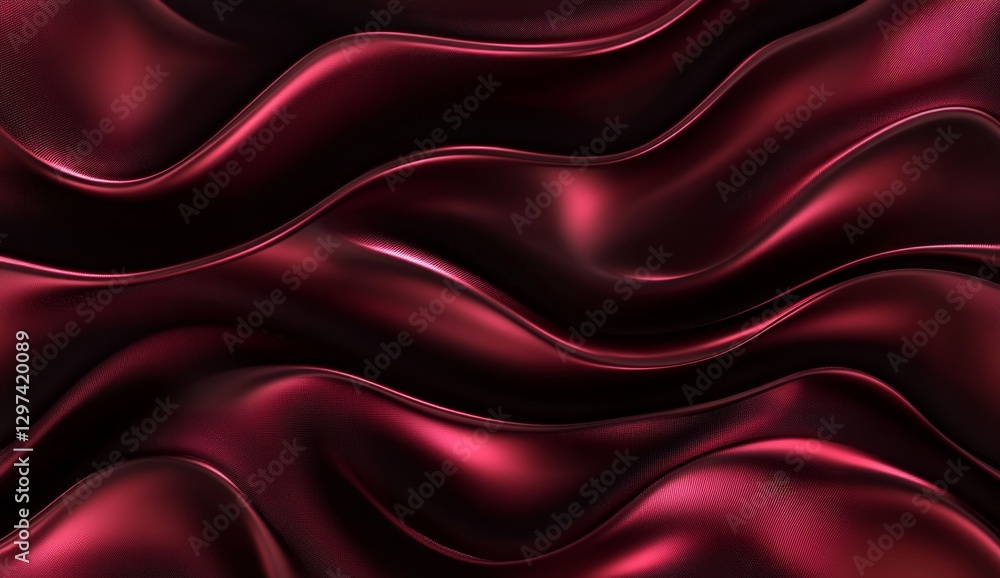 Fototapeta premium Deep burgundy draped fabric, abstract background, luxurious texture, digitally rendered