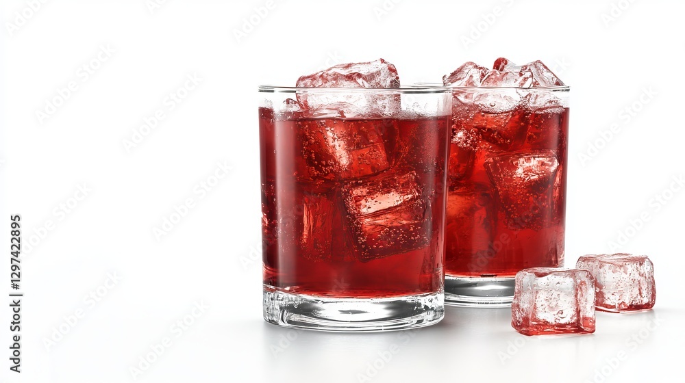 Glasses of Fruit Juices with Ice Cubes, Isolated on White
Glasses of Fruit Juices with Ice Cubes, Isolated on White