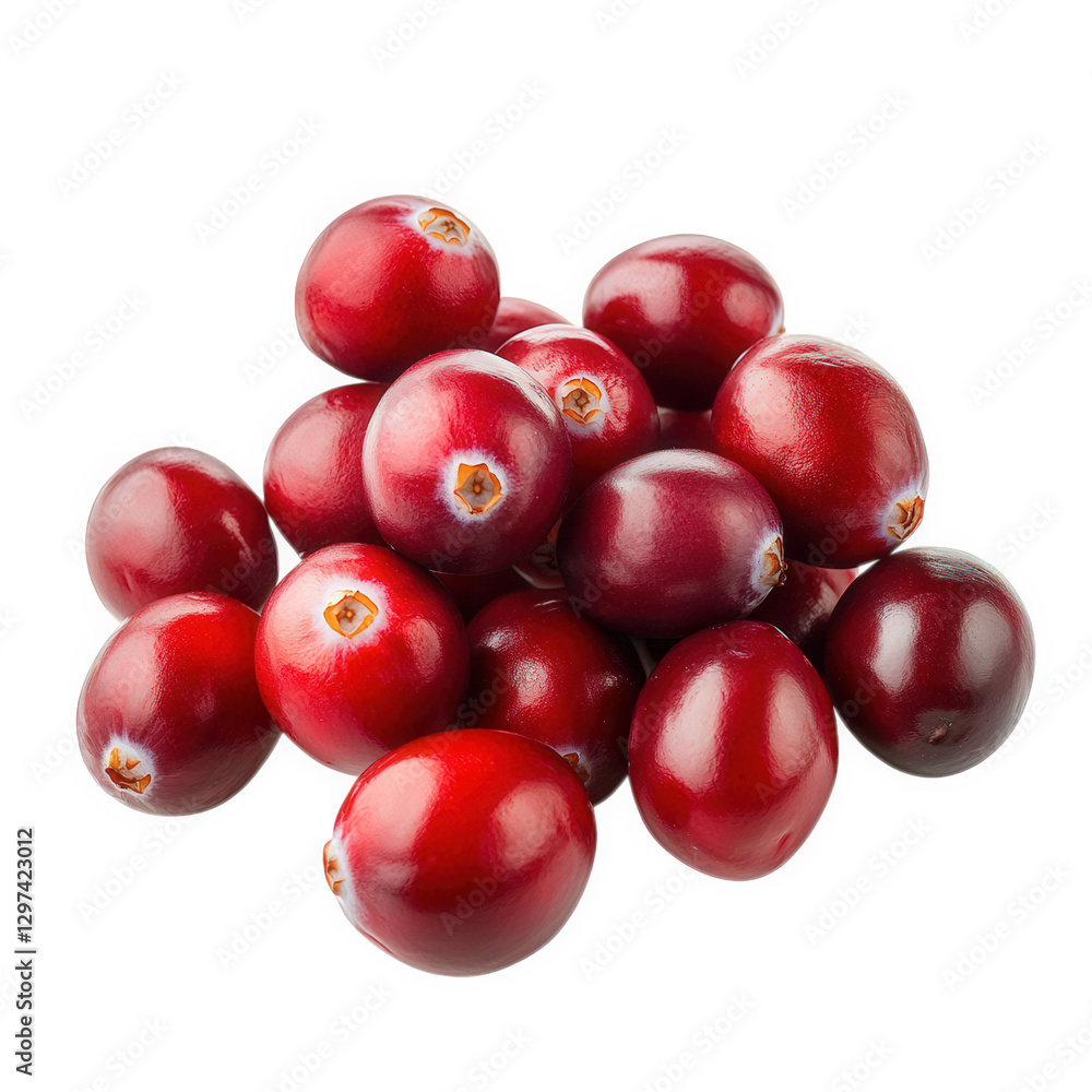 a pile of fresh. vibrant red cranberries arranged on a white background. showcasing their glossy texture and rich color. ideal for culinary uses or health-related discussions a pile of fresh. vibrant red cranberries arranged on a white background. showcasing their glossy texture and rich color. ideal for culinary uses or health-related discussions