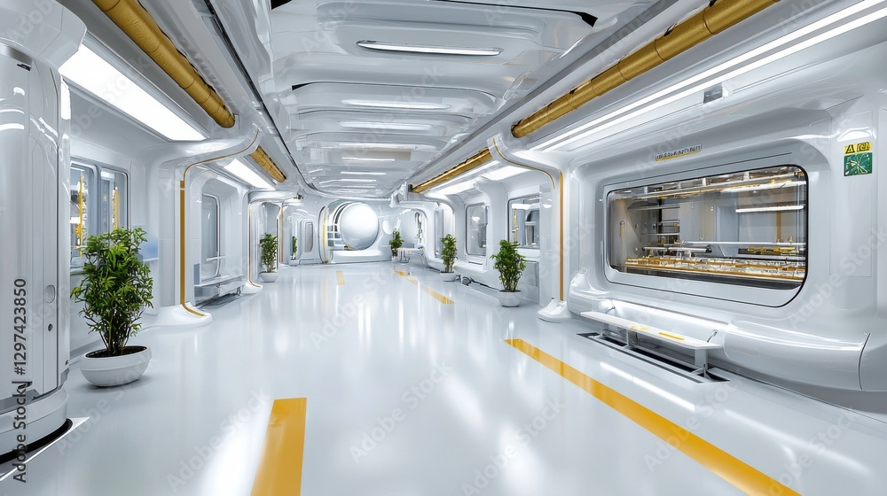 Obraz premium Futuristic Bioprinting Facility with Sleek Minimalist Interior Design for Advanced Medical Research and Biotechnology Innovation