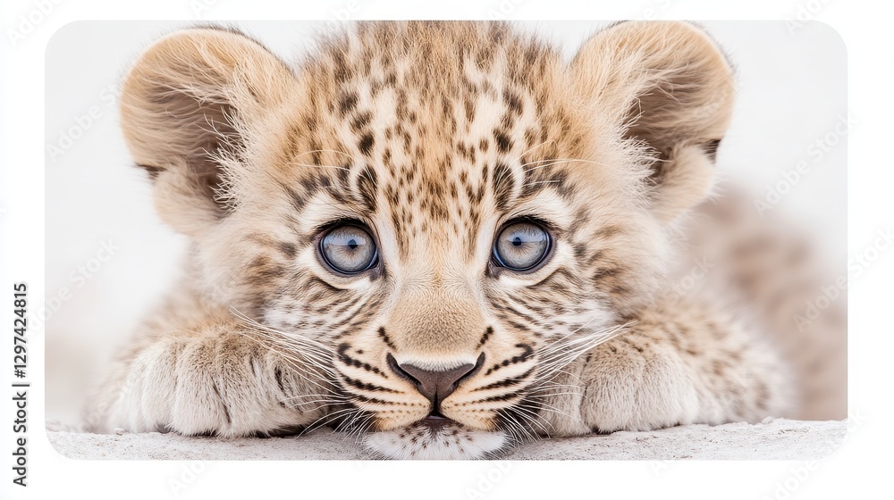 Obraz premium Close Up of Adorable Tan Lion Cub with Striking Blue Eyes