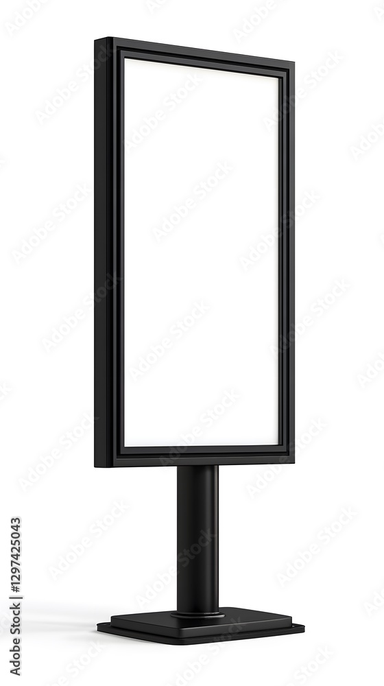 A black rectangular free standing sign on white background A black rectangular free standing sign on white background