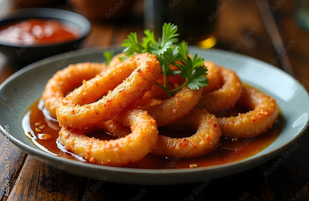 A plate of Shanghai style crispy fried eel coated in a sweet sauce. A plate of Shanghai style crispy fried eel coated in a sweet sauce.