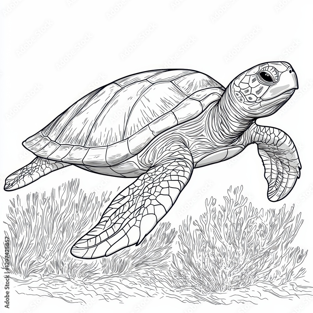 Obraz premium Detailed Line Drawing of a Sea Turtle on Textured Surface