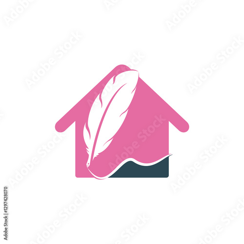 Feather and home logo vector design.  Education and publication logo concept.