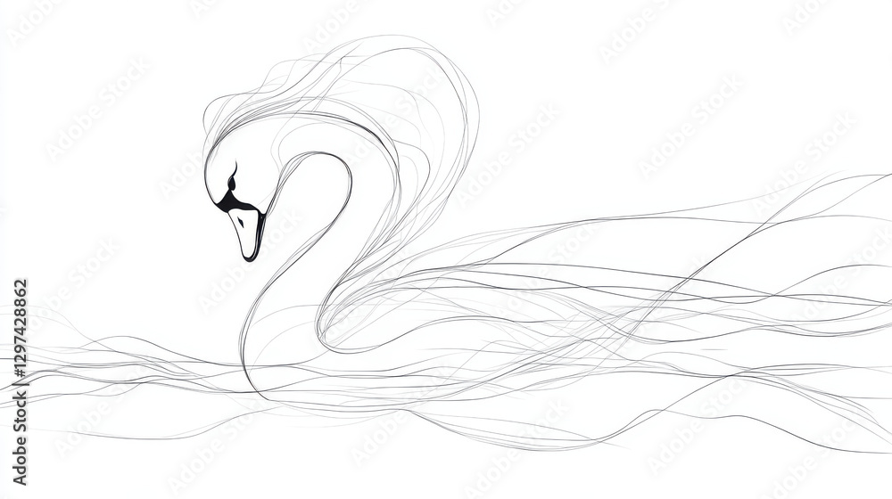 Obraz premium Minimalist continuous line drawing of a graceful swan portrait with elegant flowing lines softly symbolizing serenity, calmness and natural beauty, black and white line art illustration