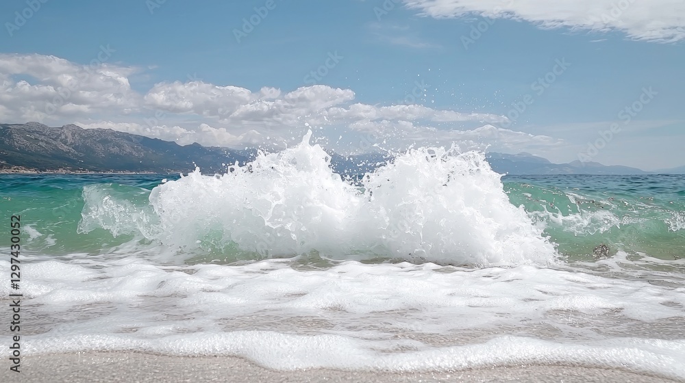 Fototapeta premium Ocean wave splash on sandy beach
