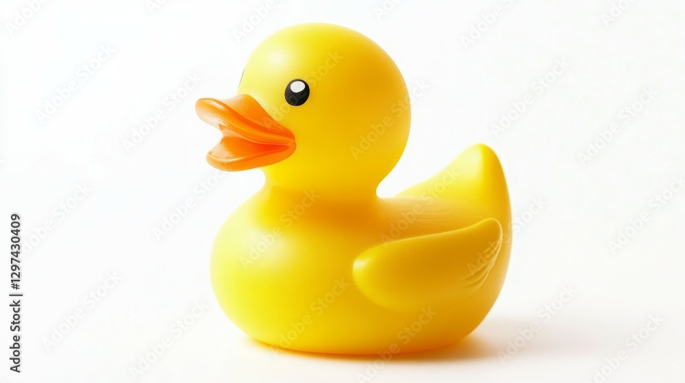 A cheerful yellow rubber ducky on a white background. A cheerful yellow rubber ducky on a white background.