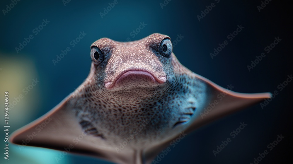 Close-up of a unique stingray swimming gracefully in a serene underwater environment Close-up of a unique stingray swimming gracefully in a serene underwater environment