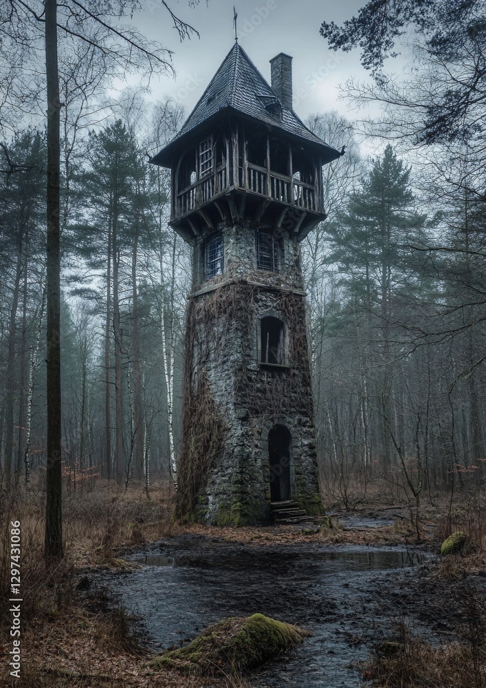 Majestic Watch Tower in Lush Forest - Ideal for Nature Watch, Adventure, and Scenic Views Illustrations Majestic Watch Tower in Lush Forest - Ideal for Nature Watch, Adventure, and Scenic Views Illustrations