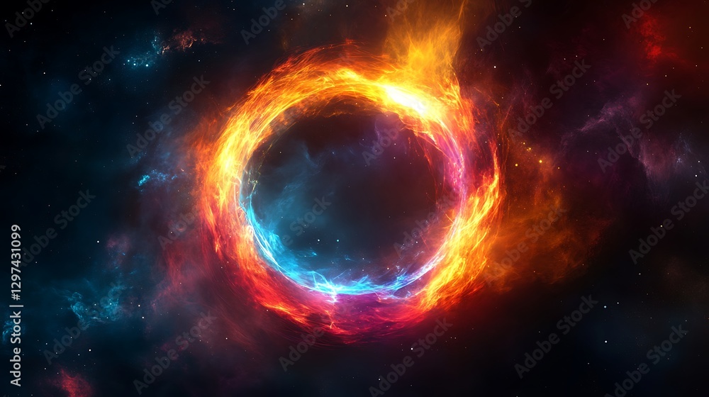 Fiery Cosmic Ring Encircles Nebulae In Space Fiery Cosmic Ring Encircles Nebulae In Space