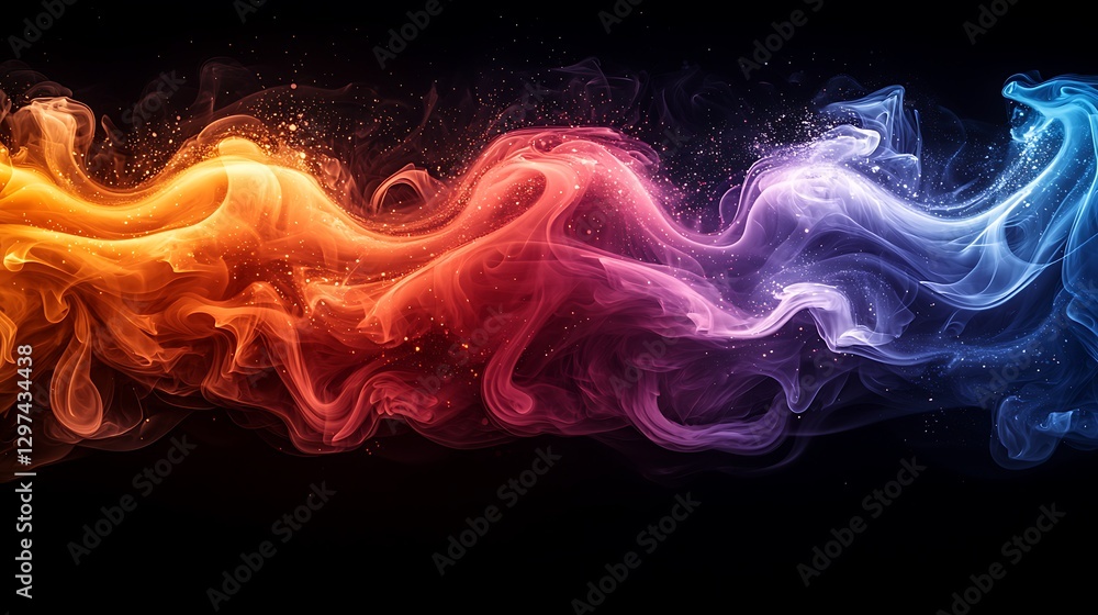 Fototapeta premium Abstract swirling colorful smoke with glowing particles