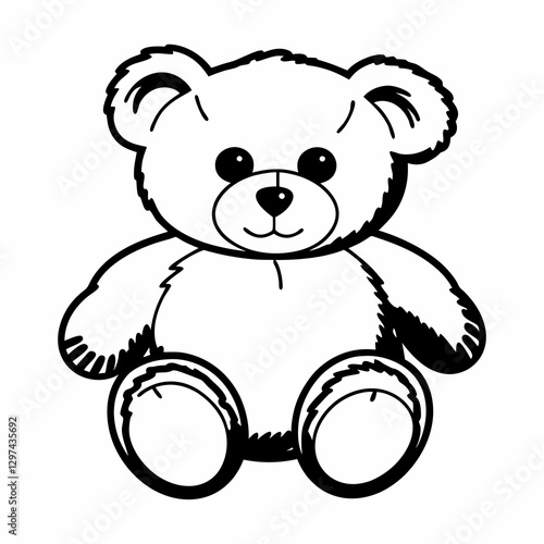 black and white teddy bear line art icon in white background