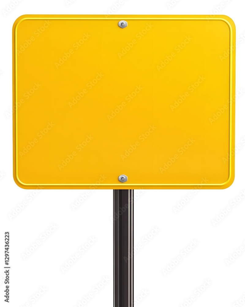A blank rectangular yellow sign on top of metal pole A blank rectangular yellow sign on top of metal pole