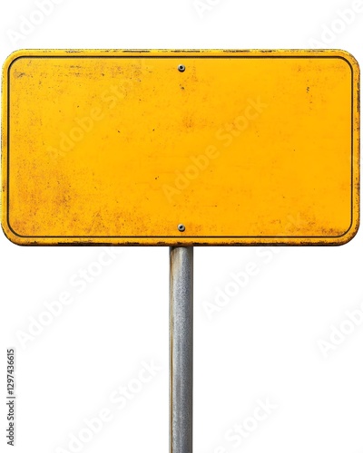 An empty weathered yellow road sign on a metal pole