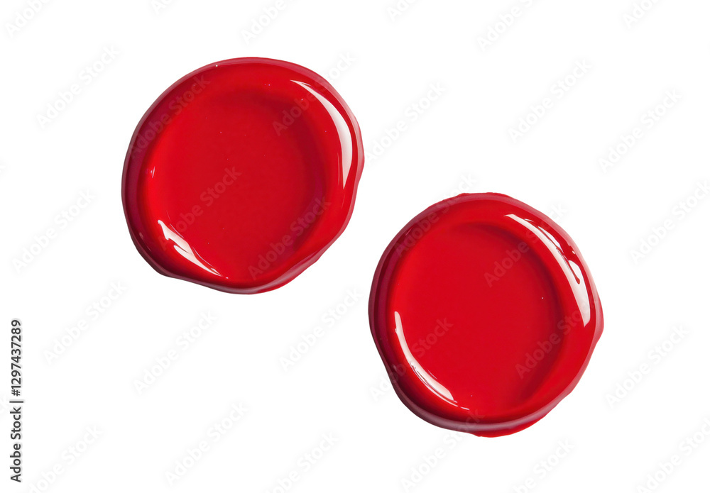 Two vibrant red paint blobs on a transparent background, showcasing bold color and smooth texture for artistic design elements