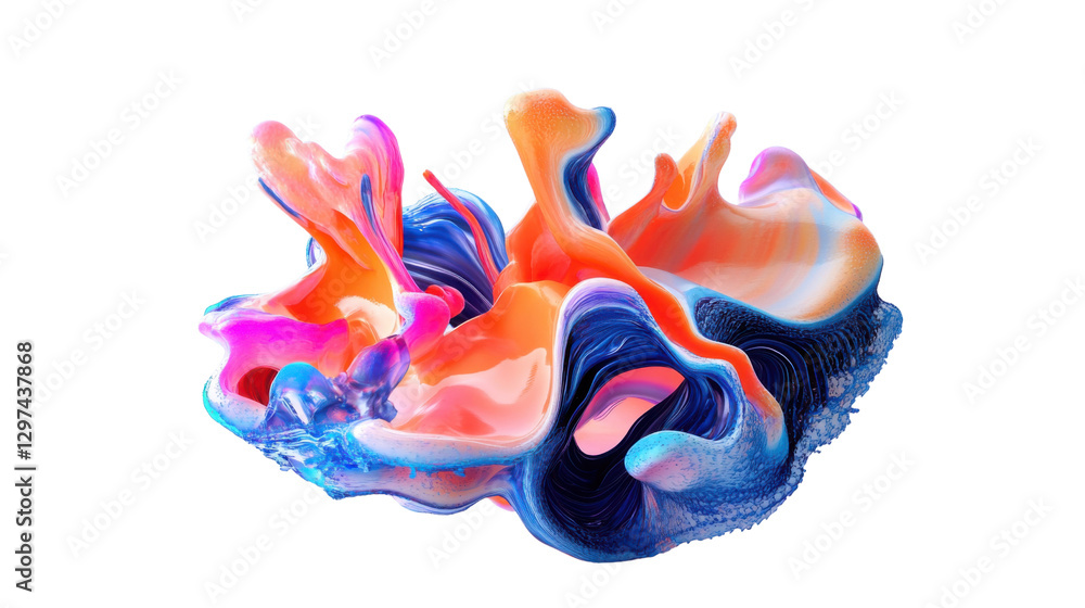 Obraz premium Abstract fluid art with vibrant orange, pink, and blue colors on a transparent background Concept of modern design, creativity, and artistic expression