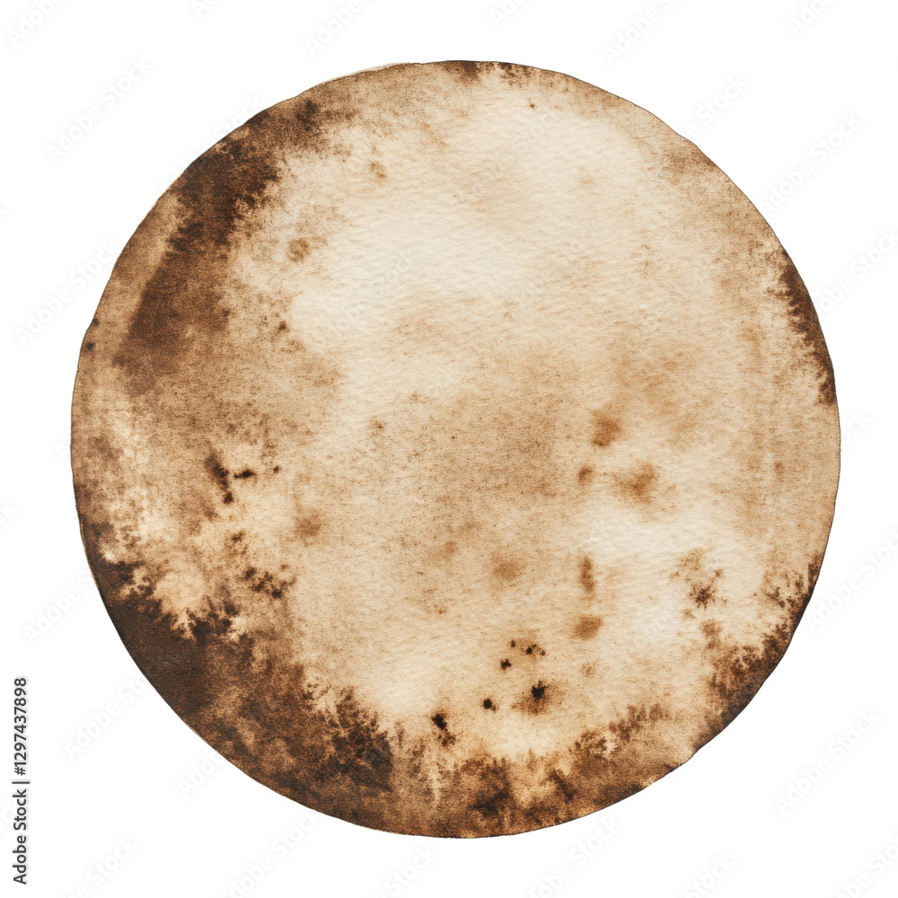 Abstract watercolor circle in sepia tones on transparent background, creating a vintage texture or coffee stain effect for graphic design and artistic projects Abstract watercolor circle in sepia tones on transparent background, creating a vintage texture or coffee stain effect for graphic design and artistic projects
