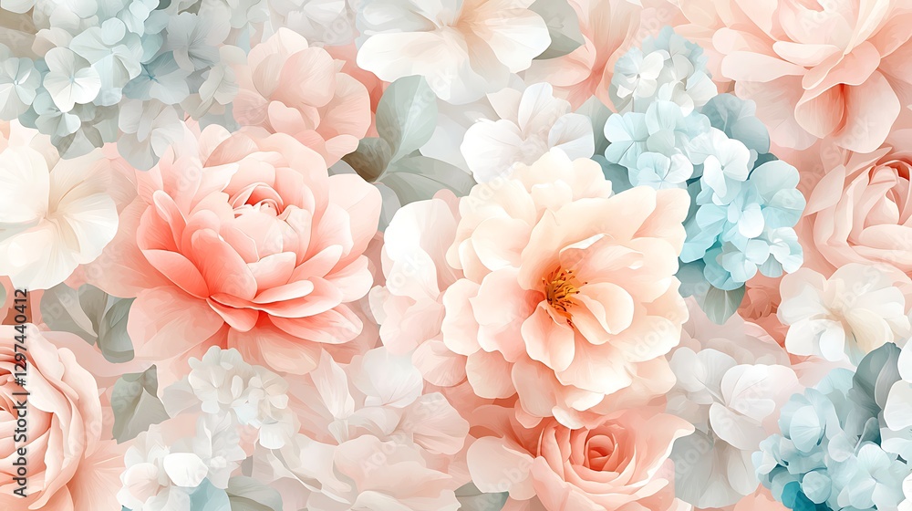 Fototapeta premium Nature's garden a serene digital artwork showcasing close-up floral beauty inspiration