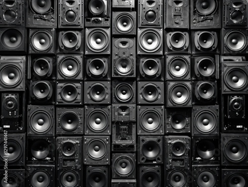 Loud speaker wall background in black and white. Concert use for the music industry