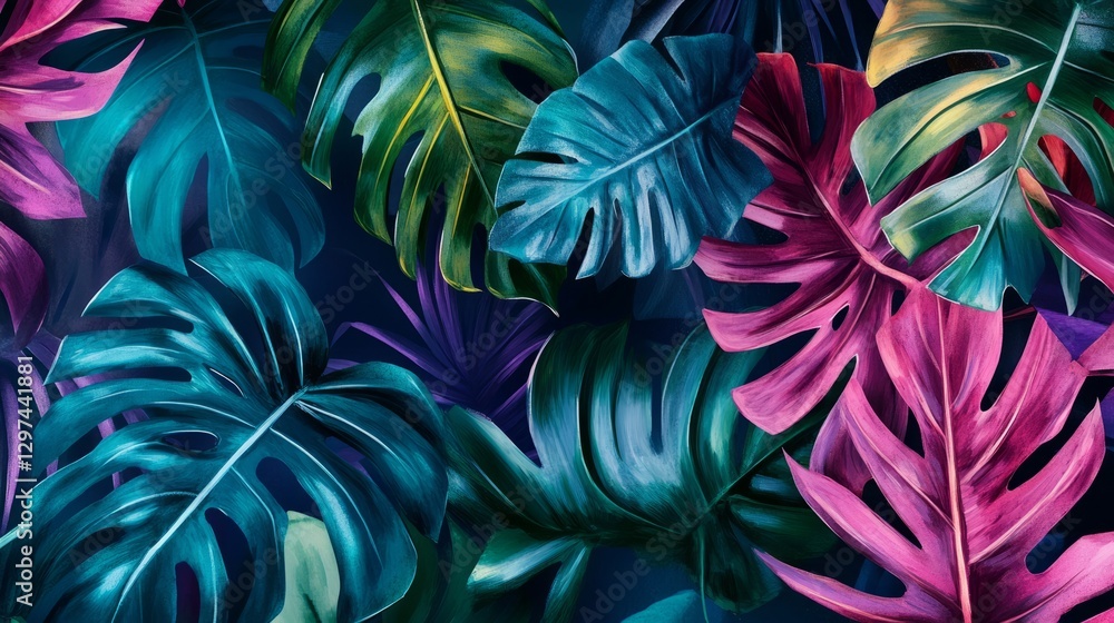 Vibrant tropical leaves in a flat lay design, embodying simplicity and summer essence.
Vibrant tropical leaves in a flat lay design, embodying simplicity and summer essence.