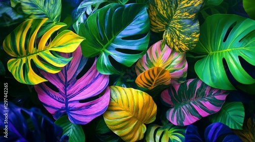 Wallpaper Mural Vibrant tropical leaves in a flat lay design, embodying simplicity and summer essence.
 Torontodigital.ca