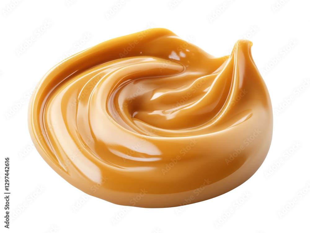 Swirl of smooth caramel sauce on a transparent background Delicious caramel swirl for dessert topping or confectionery concept Swirl of smooth caramel sauce on a transparent background Delicious caramel swirl for dessert topping or confectionery concept