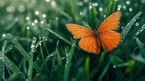 Vibrant Orange Butterfly on Fresh Green Leaf - Captivating Nature Image photo