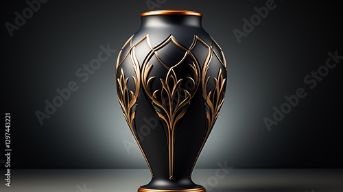 Obraz na płótnie Elegant Black Gold Vase for Studio Shot, Dark Background. w salonie