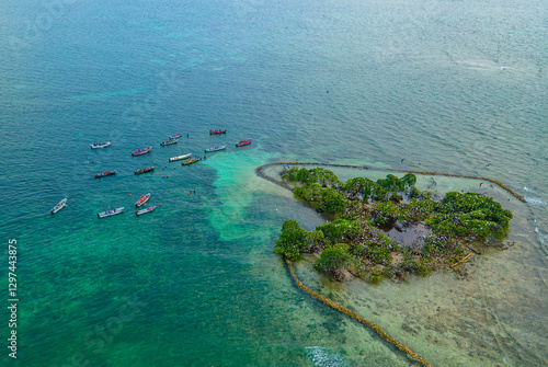 Wallpaper Mural Aerial View of Colorful Boats Surrounding a Tropical Island in Rincón del Mar, Sucre, Colombia Torontodigital.ca