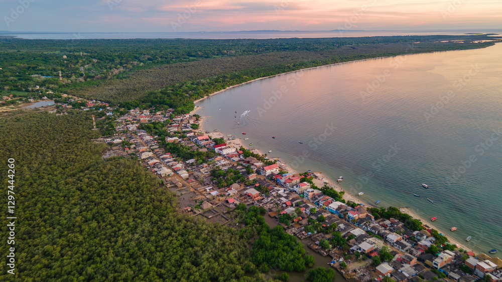 Fototapeta premium Aerial View of Rincon del Mar, a Tropical Paradise in Sucre, Colombia with Stunning Caribbean Coastline