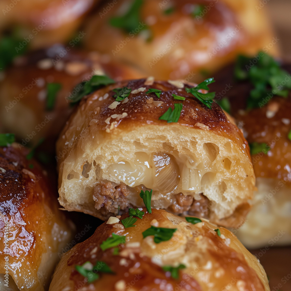 Fototapeta premium Close-Up of Räuberbrötchen with Seasoned Minced Meat and Herbs