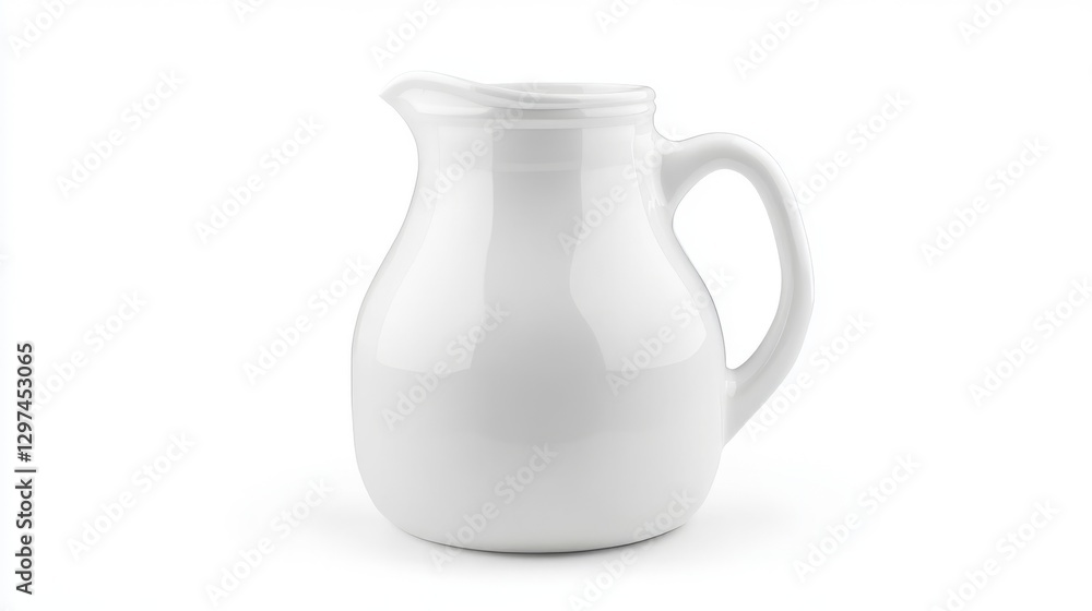 Plain white ceramic pitcher with handle featuring a simple elegant design Plain white ceramic pitcher with handle featuring a simple elegant design