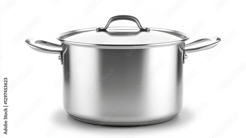Stainless steel cooking pot with lid on white background Stainless steel cooking pot with lid on white background