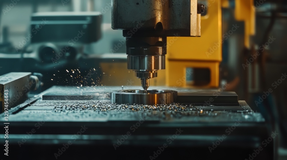 Cnc machine milling metal part in industrial workshop with sparks Cnc machine milling metal part in industrial workshop with sparks