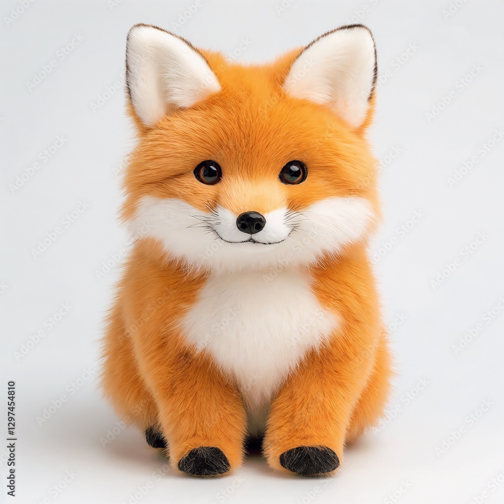Fototapeta premium Cute plush fox toy with realistic fur on white background.