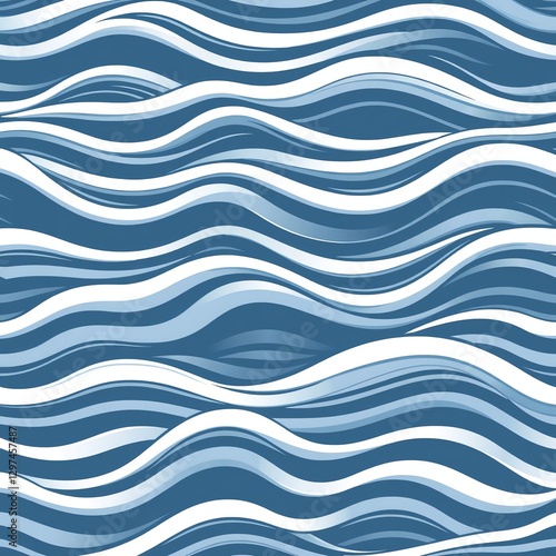 an image of a blue and white wavy pattern, there is a blue and white wavy pattern with white waves photo