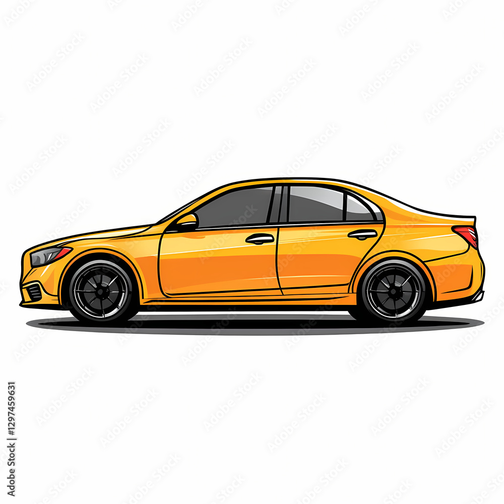 Sleek yellow compact sedan with stylish curves and sporty wheels Sleek yellow compact sedan with stylish curves and sporty wheels